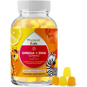 Omega + DHA Gummies for Kids, Omega 3, 6, 9 for Vision, Immunity, Heart and Brain Support, Phytoral, 60 ct - 1 of 4