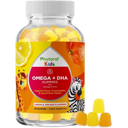 Omega + DHA Gummies for Kids, Omega 3, 6, 9 for Vision, Immunity, Heart and Brain Support, Phytoral, 60 ct - image 1 of 4