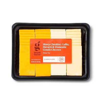 Sharp Cheddar, Colby, Havarti &#38; Domestic Gouda Cheese Slice Party Tray - 28ct/16oz - Good &#38; Gather&#8482;