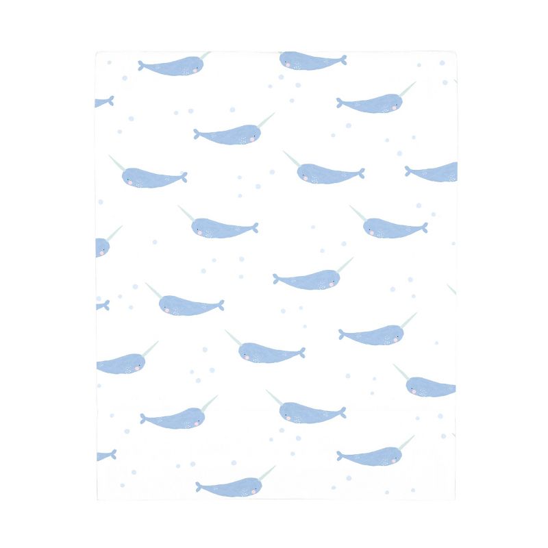 NoJo Super Soft Blue and White Watercolor Narwhal Fitted Mini Crib Sheet, 2 of 4