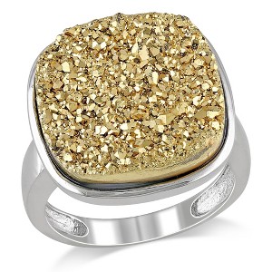 EVERLY JEWELRY | Sterling Silver w/ 3-1/2 CT TGW 15.5mm Cushion Golden Color Druzy Gemstone Fashion Ring - 1 of 4