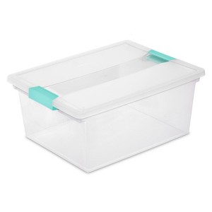 Sterilite Clip Box, Stackable Storage Bin with Latching Lid, Plastic Container to Organize Office, Crafts, Home, Clear Base and Lid - 1 of 4