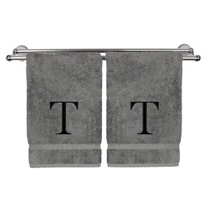 BC BARE COTTON Monogrammed Hand Towel, 100% Turkish Cotton - Set of 2 - Gray - Black Block - 1 of 4