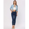 Allegra K Women's Cropped Denim Jacket 3/4 Sleeves Frayed Casual Collarless Jean Jackets - 4 of 4
