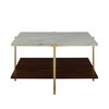 Mid Century Modern Glam Square Coffee Table Faux White Marble/Dark Walnut - Saracina Home: Elegant Design for Living Room, Painted Metal Frame - 3 of 4