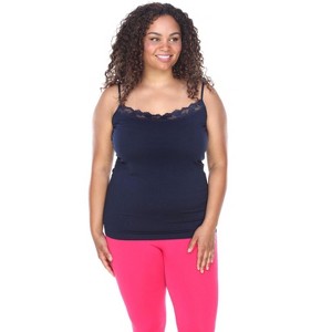 Women's Plus Size Lace Trim Tank Top - One Size Fits Most Plus - White Mark - 1 of 3