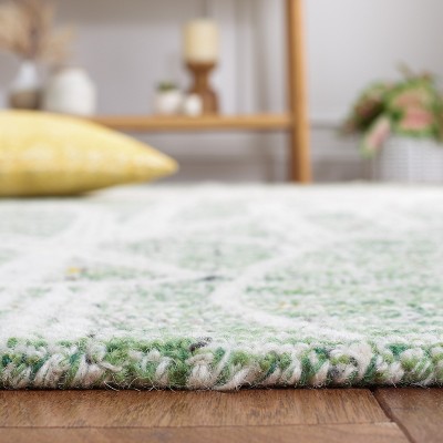 Green and Ivory Floral Hand-Tufted Wool Area Rug, 5' x 8'