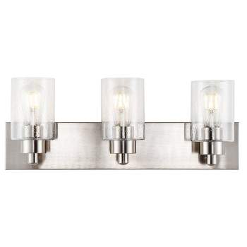 22" LED 3-Light Irving Seeded Glass/Iron Contemporary Wall Sconce Nickel - JONATHAN Y