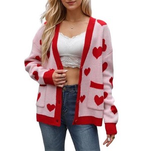 Coolmee Fall Fashion Button Down Cardigan Sweaters for Women Casual V Neck Long Sleeve Knit Winter Coat Outerwear - 1 of 4