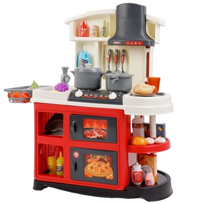 Topteng 52Pcs Plastic Tableware Kitchen Set With Faucet Water Spray Function Kid Toy
