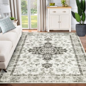 9'x12' Washable Oriental Medallion Rug - Low-Pile Rubber Backing, Stain Resistant for Living Room, Kid/Pet Friendly - 1 of 4