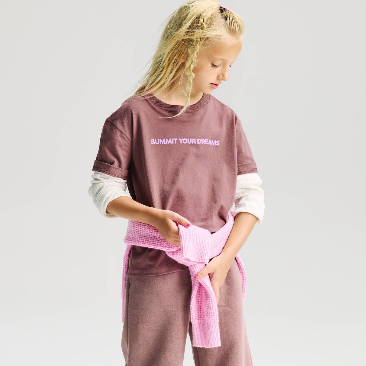 Girls' Twofer Long Sleeve Relaxed Fit 'Summit' Graphic T-Shirt - Cat & Jack™ Brown