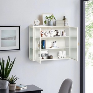 Wall Mounted Glass Cabinet, Modern Kitchen Wall Cabinet with Glass Door Metal Storage Cabinet - 1 of 4