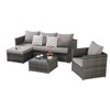 3-Piece Outdoor Patio Furniture Set: Woven L-Shaped Sectional, Wicker Conversation Group with Single Sofa and Detachable Lounger & Coffee Table - 2 of 4