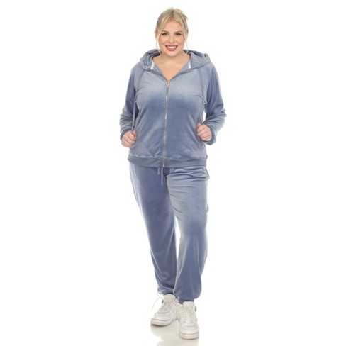 Plus Size 2 Piece Velour Tracksuit Set Denim Blue 1x -white Mark : Target