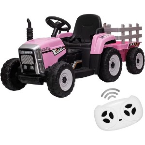 12V Ride on Tractor with Trailer & Remote Control,Speed Up to 5mph, Toddler Electric Vehicle Car with LED Headlights - 1 of 4