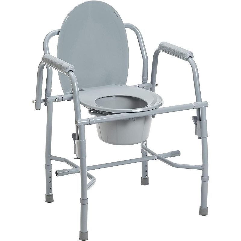 Drive Medical Steel Drop Arm Bedside Commode with Padded Arms and Back Bar, 300 lbs Capacity, Gray, 5 of 9