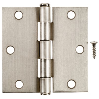Hampton 3-1/2 in. L Satin Nickel Residential Square Corner Door Hinge 12 pk