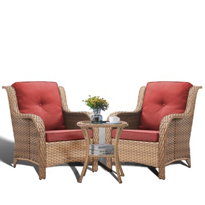 POCASSY 3 Piece Patio Furniture Set, All Weather Wicker Accent Lounge Club Patio Chairs with Side Table for Porch Balcony