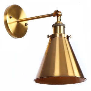 Dewdrop Vintage Industrial Wall Sconce Light, Brushed Brass Cone Shade Wall Light Fixture - 1 of 4