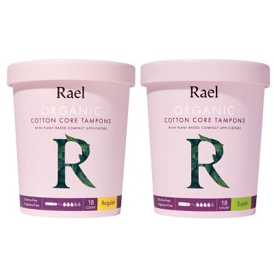 Rael Organic Cotton Regular & Super Plant-Based Applicator Compact Tampons Duopack - 36ct
