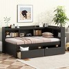 Twin Size Bed with L-shaped Bookcases & USB Charging Ports, Solid Wood Frame Bed with Storage Drawers for Small Spaces-Baofuwish - 2 of 4