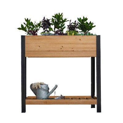 Mezza 42" Cedar Raised Herb Garden Bed with Black Aluminum Posts