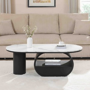 CAVINAS Modern 47.24" Oval Coffee Table,Two-Tone Tea Table with Storage Drawer,MDF Desktop,Metal Frame,Center Table for Living Room,Office - 1 of 4