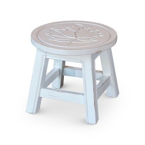 FURNIinspire Ottomans And Benches Carved Wooden Step Stool Fun Designs Premium Rubberwood Versatile Use, Maple Leaf Style, White, 11.00"*11.00"*10.00" - 1 of 4