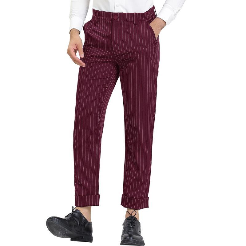 Lars Amadeus Men's Vertical Striped Dress Pants Straight Fit Formal Business Trousers, 1 of 6