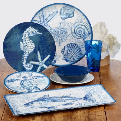 12pc Melamine Oceanic Dinnerware Set Blue Certified International Target