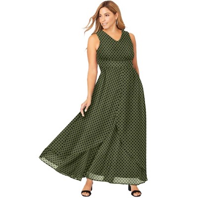 Jessica London Women s Plus Size Georgette Flyaway Maxi Dress 36 W Light Olive Polka Dot Target