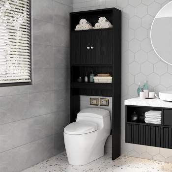 77" Over The Toilet Storage Cabinet,Bathroom Storage Organizer Space Saver Over Toilet with Open Shelves and Double Doors,Storage Cabinet