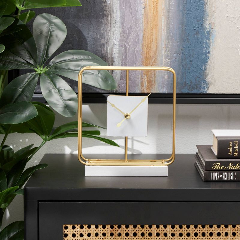8&#34;x7&#34; Metal Geometric Open Frame Clock with White Clockface and Base Gold - Olivia &#38; May, 2 of 9
