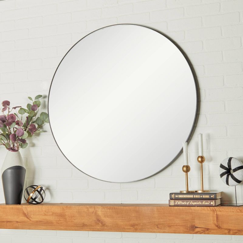 36" Contemporary Wood Round Wall Mirror - Olivia & May, 3 of 16