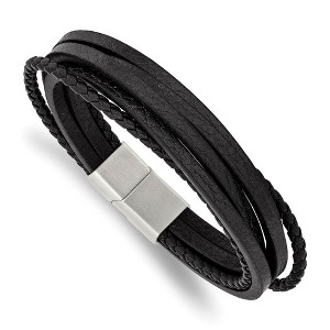Black Bow Jewelry Stainless Steel & Genuine Leather Multi Strand Bracelet, 8 Inch - 1 of 4