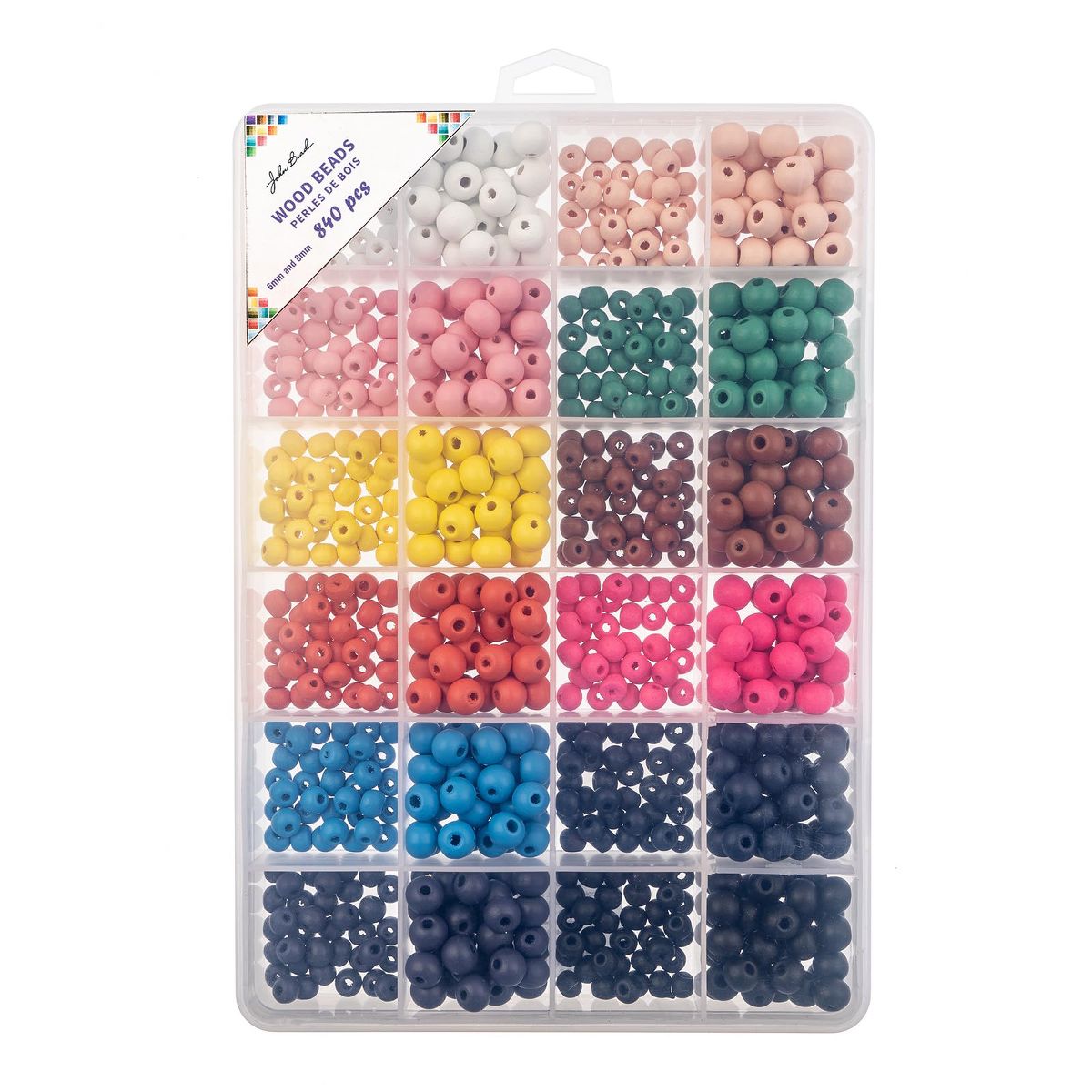 John Bead 840pcs 6mm 8mm Assorted Colors Wood Beads, Colorful Round Wooden Bead for DIY Crafts Jewelry Making Bead Box - thumbnail 4