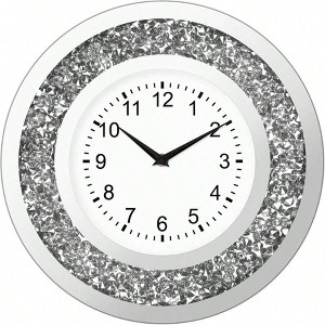 14 Inch Silver Round Wall Clock with Twinkle Bling Design for Living Room Bedroom Home Decor Silent Non - Ticking Quartz Movement - 1 of 4