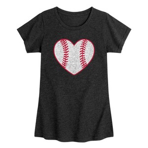 Girls' - Instant Message - Heathered Baseball Heart Fitted Short Sleeve Graphic T-Shirt - 1 of 4