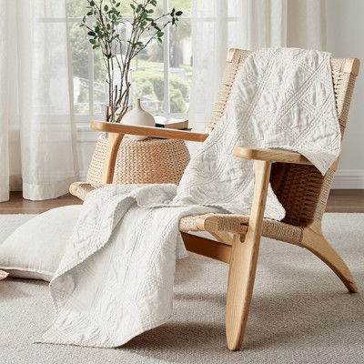 Cream Linen Front Cotton Back Quilted Throw Blanket
