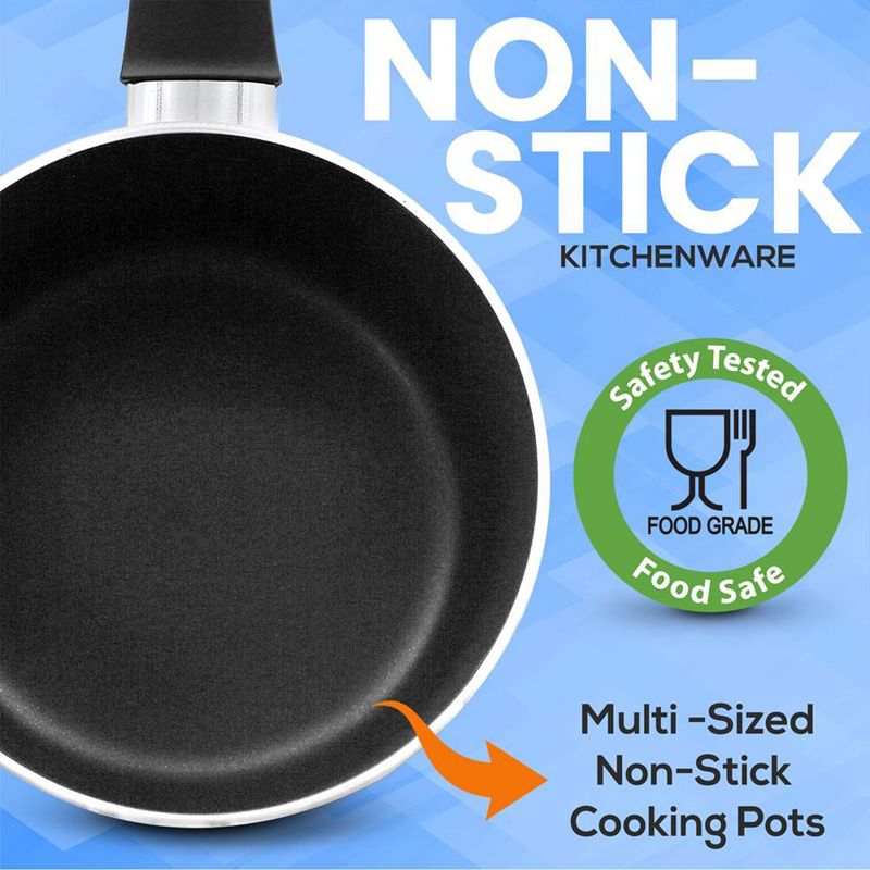 SereneLife 15 Piece Essential Home Heat Resistant Non Stick Kitchenware Cookware Set w/ Fry Pans, Sauce Pots, Dutch Oven Pot, and Kitchen Tools, Black, 5 of 8