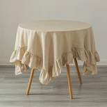 Deerlux 100% Pure Linen Washable Tablecloth with Ruffle Trim