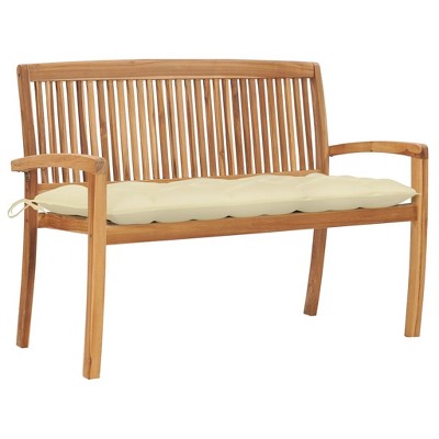Stacking Patio Bench with Cushion 50.6" Solid Teak Wood vidaXL