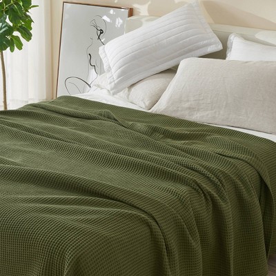 Sage Cotton Waffle Weave Knit Throw Blanket
