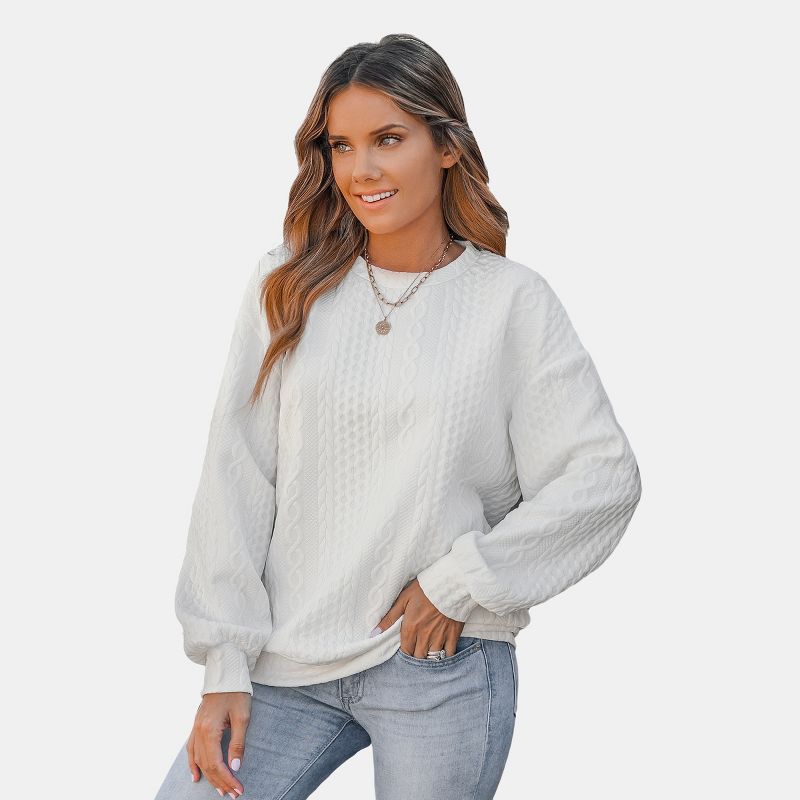 Women's Cream Honeycomb Knit Pullover Sweatshirt - Cupshe, 1 of 7