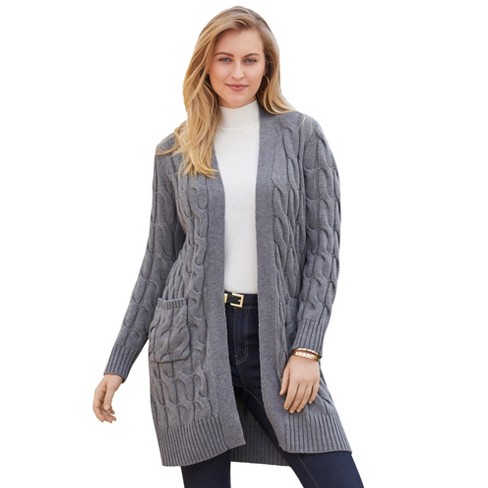 Plus Size Cable Knit Two Pocket Long Duster Cozy Chic Cardigan