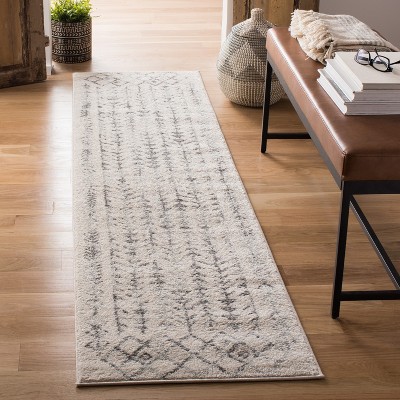 Ivory Geometric Synthetic Runner Rug, 2' x 13'