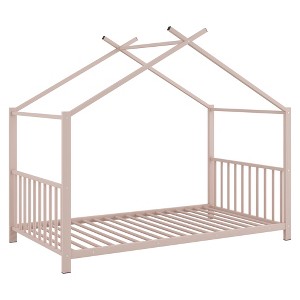 SEVOBAL Beds, Twin Size Metal House Platform Bed with Finish and Sturdy Frame for Children's Bedroom and Playroom, Pink, 76.57"*17.72"*2.95" - 1 of 4