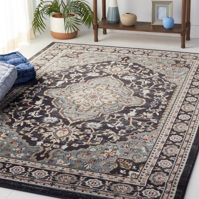 Anthracite & Teal Floral Elegance Synthetic 6' x 9' Area Rug