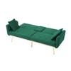 Futon Convertible Sofa,Velvet Upholstery,3 Adjustable Positions Split-Back,Tapered Metal Legs,2 Toss Pillows,Twin Size Futon Sofa Bed,Dark Green - 3 of 4
